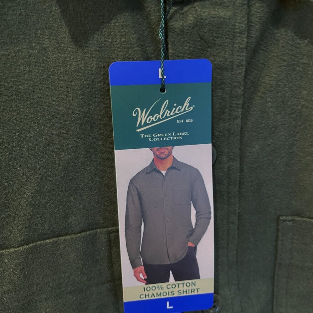 WOOLRICH Chamois Men 100% Brushed Cotton Button Up Long Sleeve Shirt Green L NEW - Picture 7 of 11